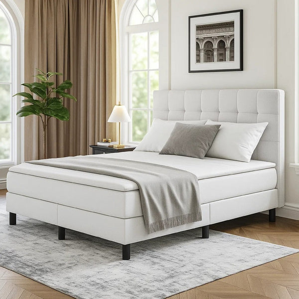 Yeri Full Size Bed Frame, White Faux Leather, Low Profile Legs - BM339707
