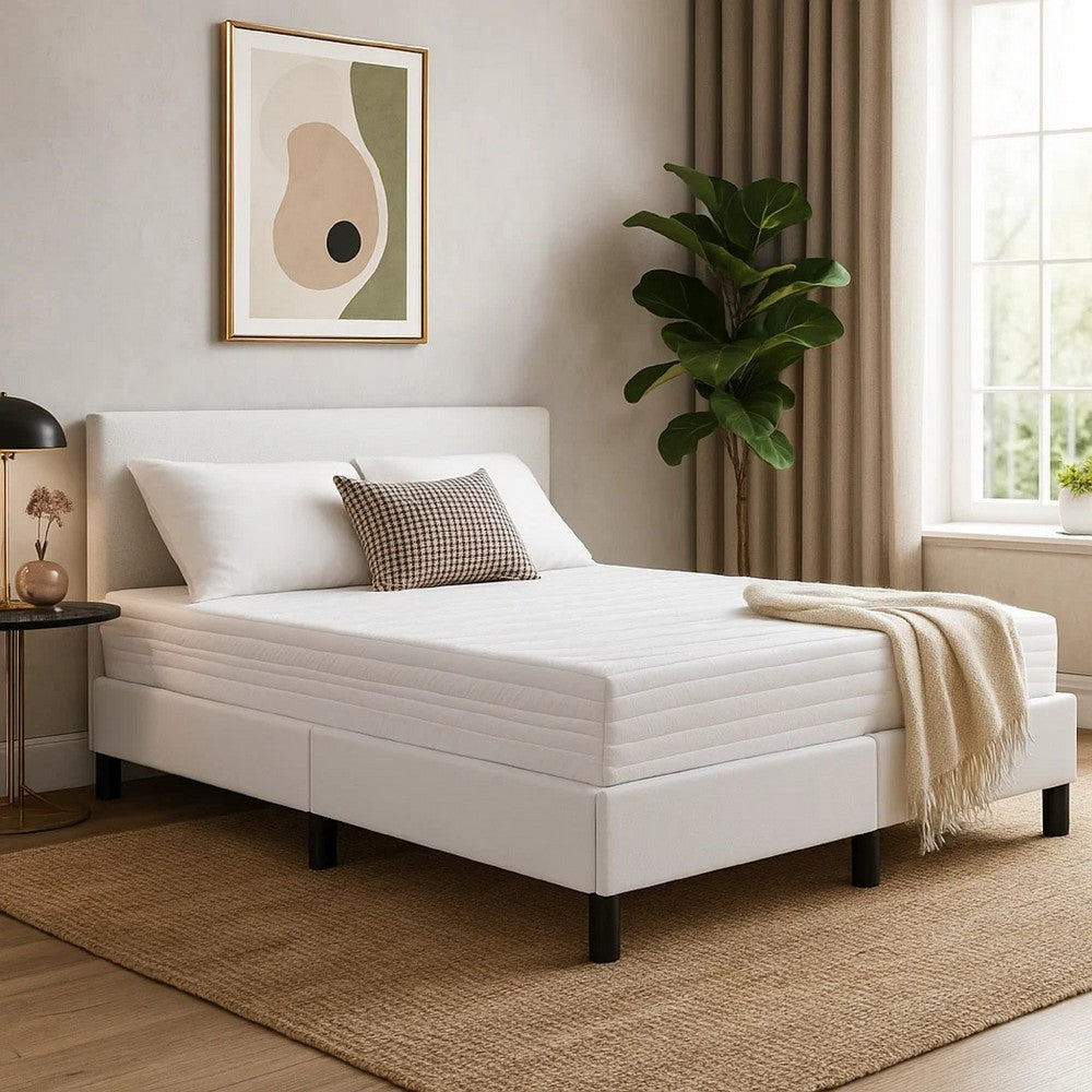 Ceri Full Size Bed Frame, White Faux Leather, Low Profile Legs
 - BM339708