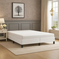 Ceri Full Size Bed Frame, White Faux Leather, Low Profile Legs
 - BM339708