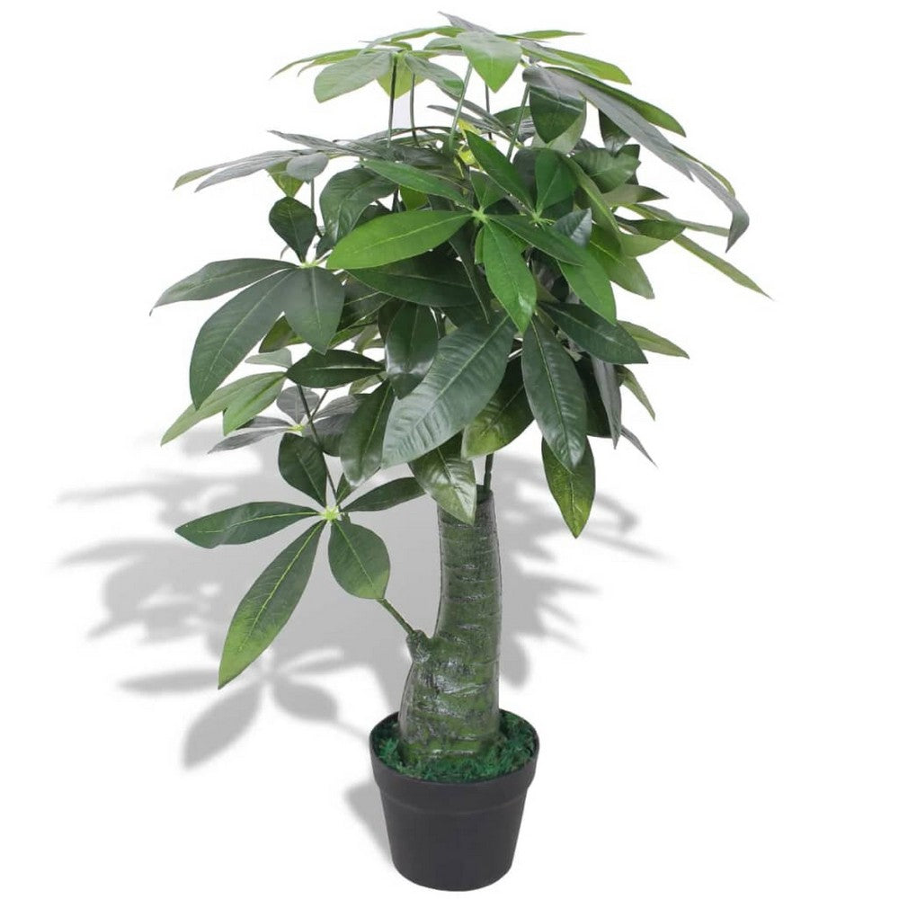 Sarge 33 Inch Artificial Silk Plant with 175 Green Leaves, Painted Wood - BM339709