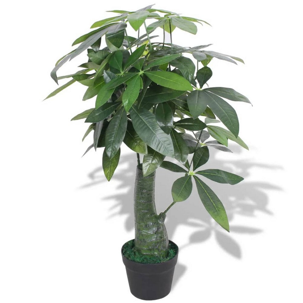 Sarge 33 Inch Artificial Silk Plant with 175 Green Leaves, Painted Wood - BM339709