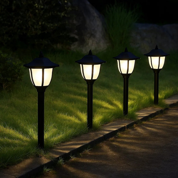 Myna Outdoor Solar-Power Lamp Set of 3, White LED, Classic Black Finish - BM339711