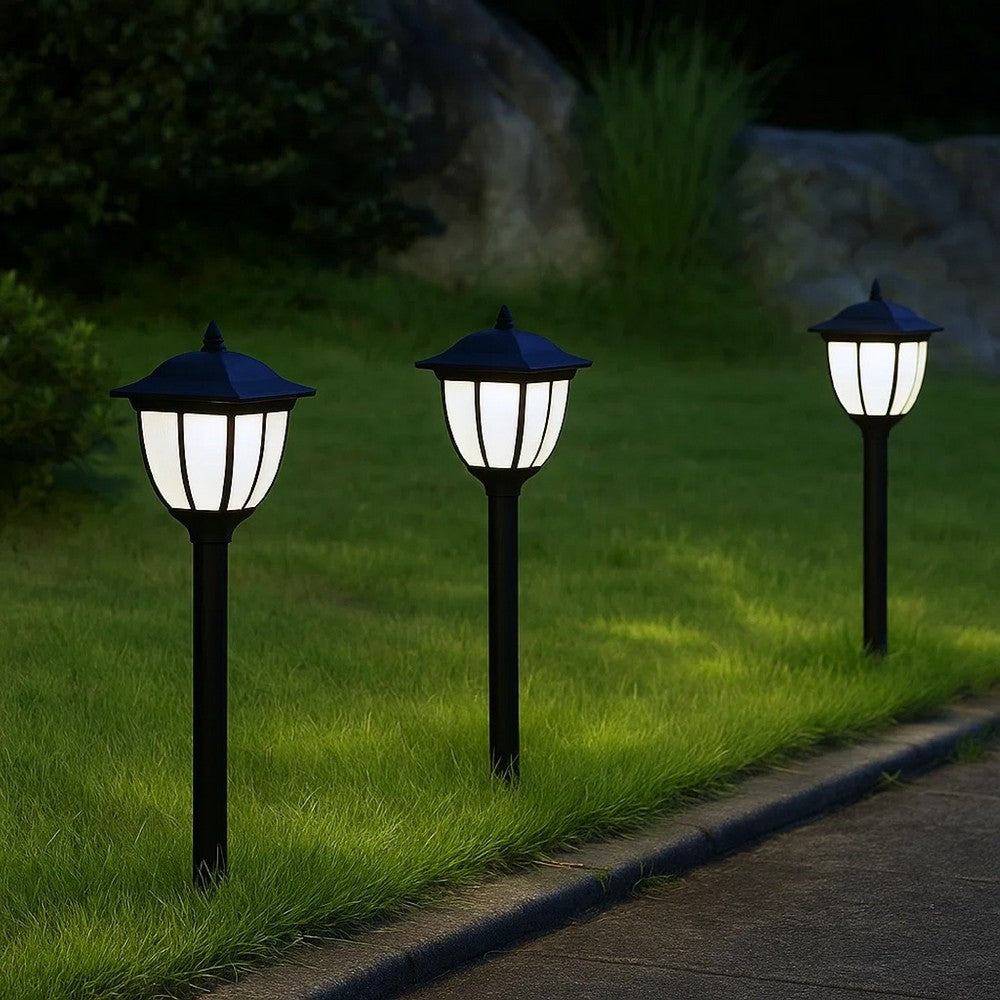 Myna Outdoor Solar-Power Lamp Set of 3, White LED, Classic Black Finish - BM339711