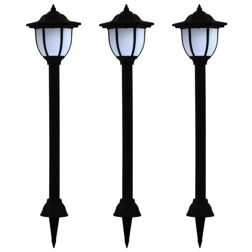 Myna Outdoor Solar-Power Lamp Set of 3, White LED, Classic Black Finish - BM339711