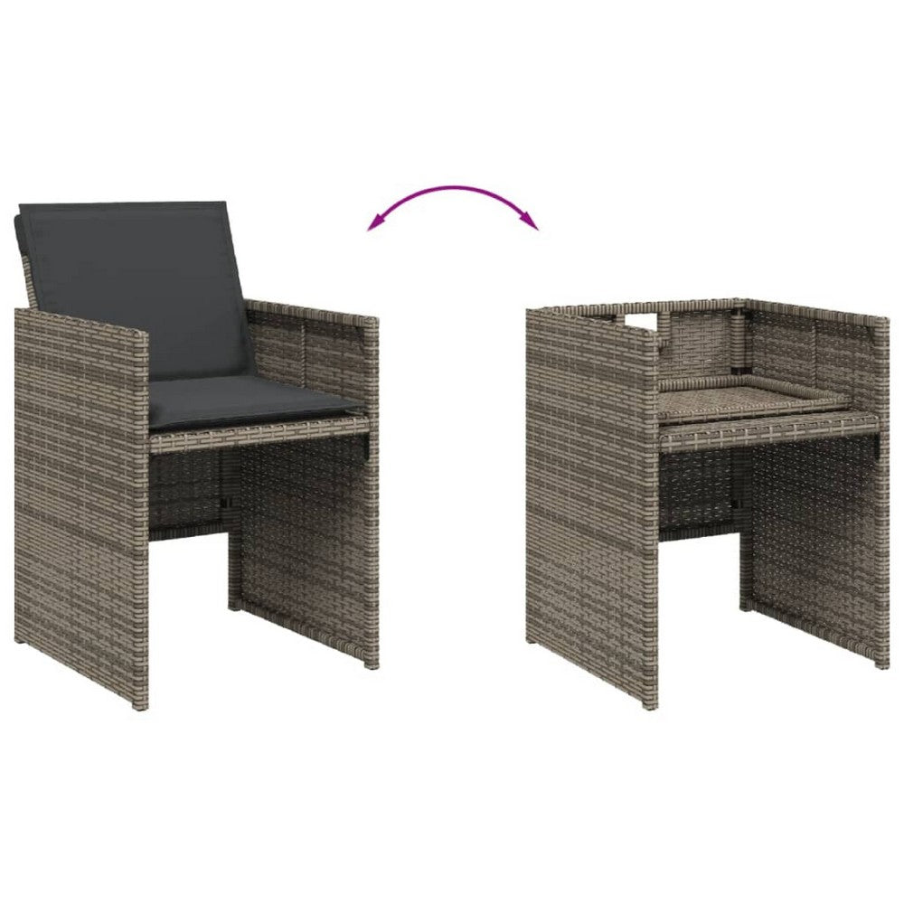 Fendy Patio Chair Set of 4, Powder Coated Metal Frame, Gray Faux Rattan - BM339712