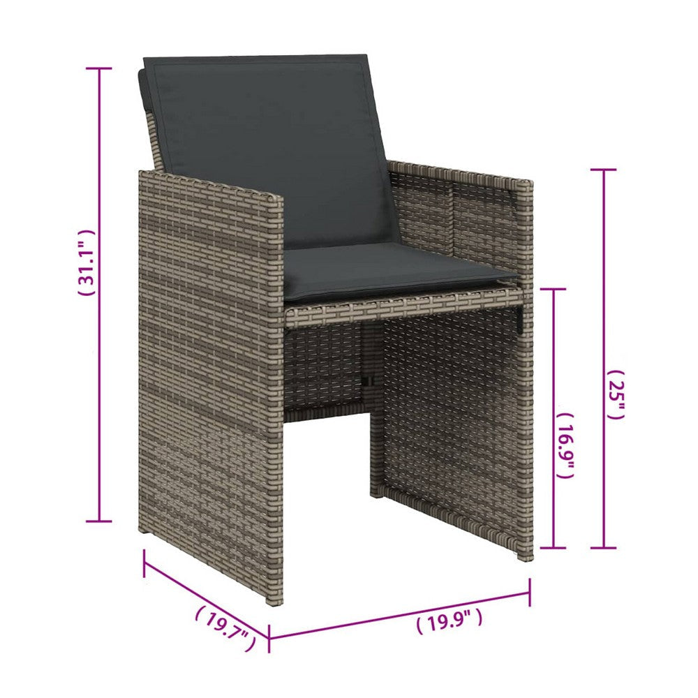 Fendy Patio Chair Set of 4, Powder Coated Metal Frame, Gray Faux Rattan - BM339712