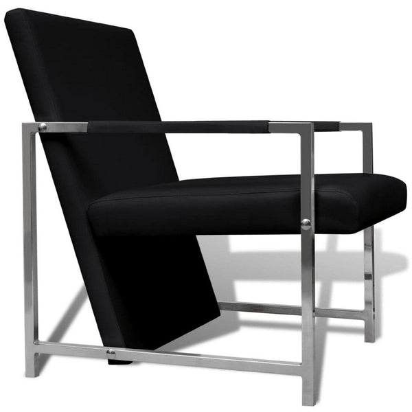 Sanna Ergonomic Armchair, Cubic Solid Wood Frame, Black Faux Leather - BM339714