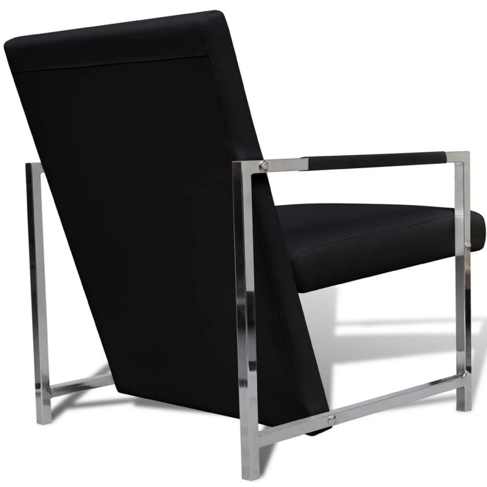 Sanna Ergonomic Armchair, Cubic Solid Wood Frame, Black Faux Leather - BM339714