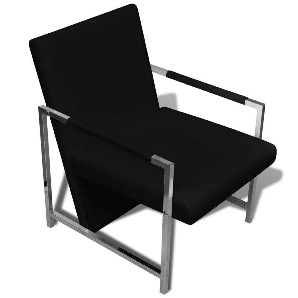 Sanna Ergonomic Armchair, Cubic Solid Wood Frame, Black Faux Leather - BM339714