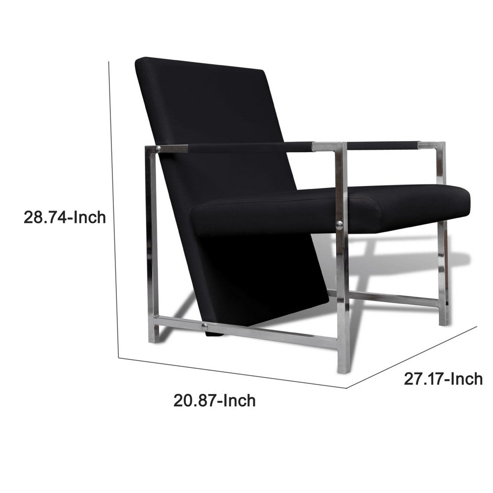 Sanna Ergonomic Armchair, Cubic Solid Wood Frame, Black Faux Leather - BM339714