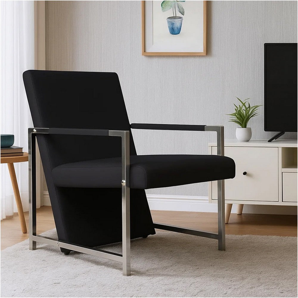 Sanna Ergonomic Armchair, Cubic Solid Wood Frame, Black Faux Leather - BM339714
