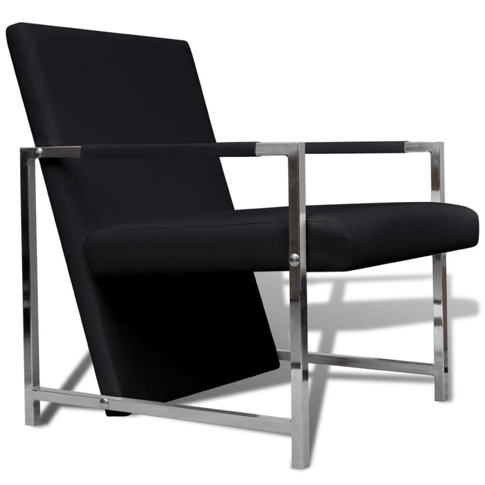 Sanna Ergonomic Armchair, Cubic Solid Wood Frame, Black Faux Leather - BM339714