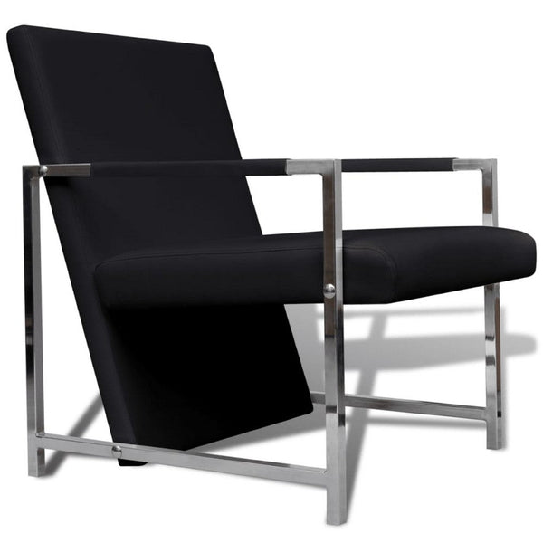 Sanna Ergonomic Armchair, Cubic Solid Wood Frame, Black Faux Leather - BM339714