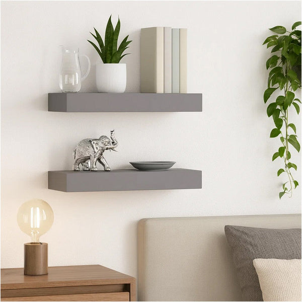 Hannah Floating Wall Shelf Set of 2, 9x9 Square Frame, Gray Honeycomb, Metal - BM339718