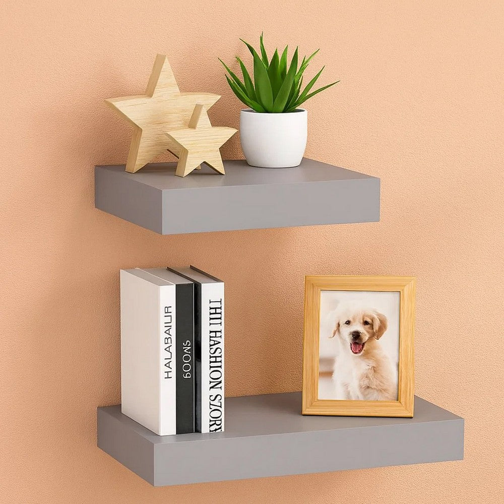 Hannah Floating Wall Shelf Set of 2, 9x9 Square Frame, Gray Honeycomb, Metal - BM339718