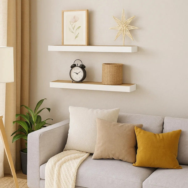 Hannah Floating Wall Shelf Set of 2, 9x9 Square Frame, Oak-White Honeycomb - BM339719