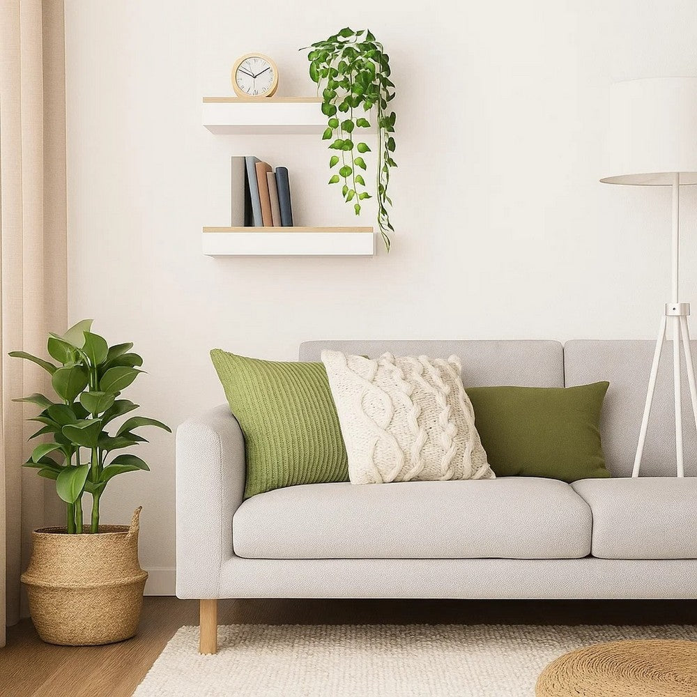 Hannah Floating Wall Shelf Set of 2, 9x9 Square Frame, Oak-White Honeycomb - BM339719