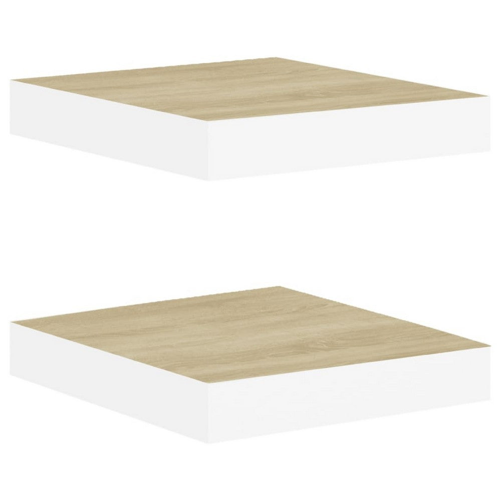 Hannah Floating Wall Shelf Set of 2, 9x9 Square Frame, Oak-White Honeycomb - BM339719