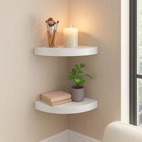 Phoebs Floating Corner Wall Shelf Set of 2, White Honeycomb, Rounded, 10 Inch - BM339721