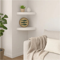 Phoebs Floating Corner Wall Shelf Set of 2, White Honeycomb, Rounded, 10 Inch - BM339721
