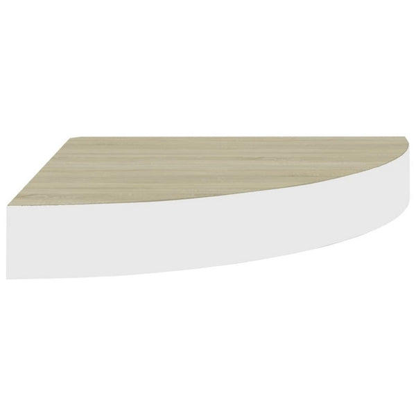 Phoebs Floating Wall Corner Shelf Set of 2, Oak-White Honeycomb, Rounded, 10 Inch - BM339724