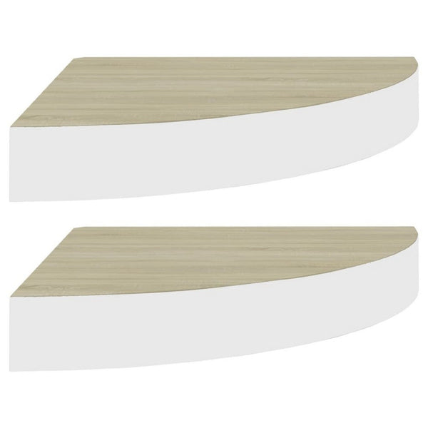 Phoebs Floating Wall Corner Shelf Set of 2, Oak-White Honeycomb, Rounded, 10 Inch - BM339724