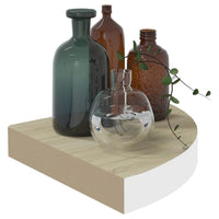 Phoebs Floating Wall Corner Shelf Set of 2, Oak-White Honeycomb, Rounded, 10 Inch - BM339724