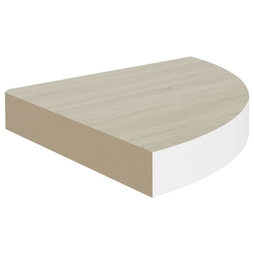 Phoebs Floating Wall Corner Shelf Set of 2, Oak-White Honeycomb, Rounded, 10 Inch - BM339724