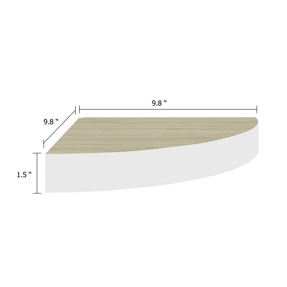Phoebs Floating Wall Corner Shelf Set of 2, Oak-White Honeycomb, Rounded, 10 Inch - BM339724