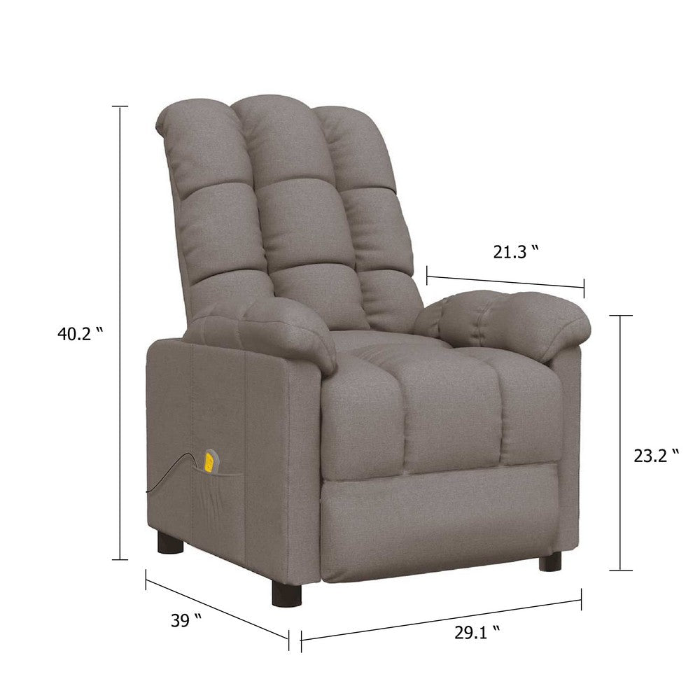 Dino Manual Recliner Massage Chair with Adjustable Headrests, Taupe Polyester - BM339725
