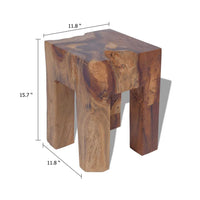 Dusty Outdoor Stool, Square Shaped Design, Brown Solid Teak Wood - BM339727