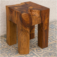Dusty Outdoor Stool, Square Shaped Design, Brown Solid Teak Wood - BM339727