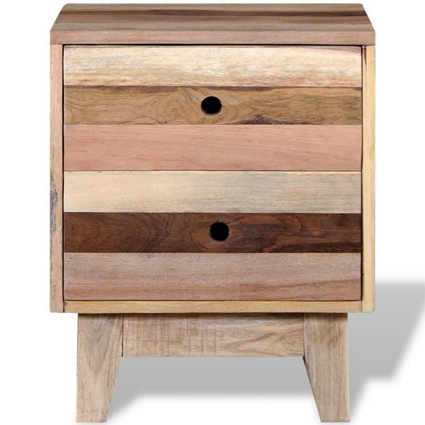 Gloria Bedside Cabinet with 2 Drawers, Tapered Legs, Beige Solid Wood - BM339728