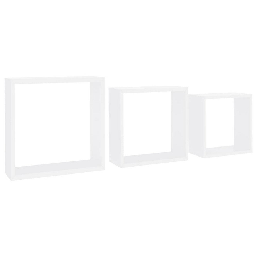 Monny Wall Mounted Shelf Set of 3, Cube Design, White Wood Frame, 9,10,12 Inch  - BM339729