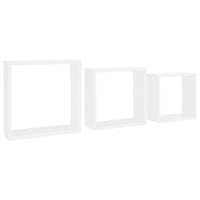 Monny Wall Mounted Shelf Set of 3, Cube Design, White Wood Frame, 9,10,12 Inch  - BM339729