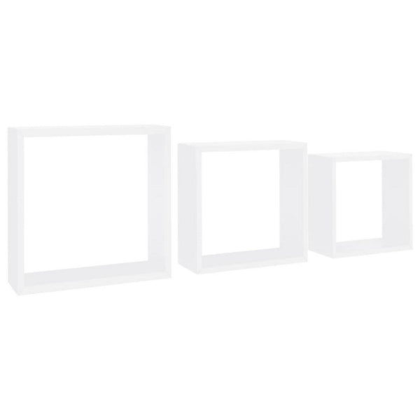 Monny Wall Mounted Shelf Set of 3, Cube Design, White Wood Frame, 9,10,12 Inch  - BM339729