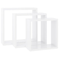 Monny Wall Mounted Shelf Set of 3, Cube Design, White Wood Frame, 9,10,12 Inch  - BM339729