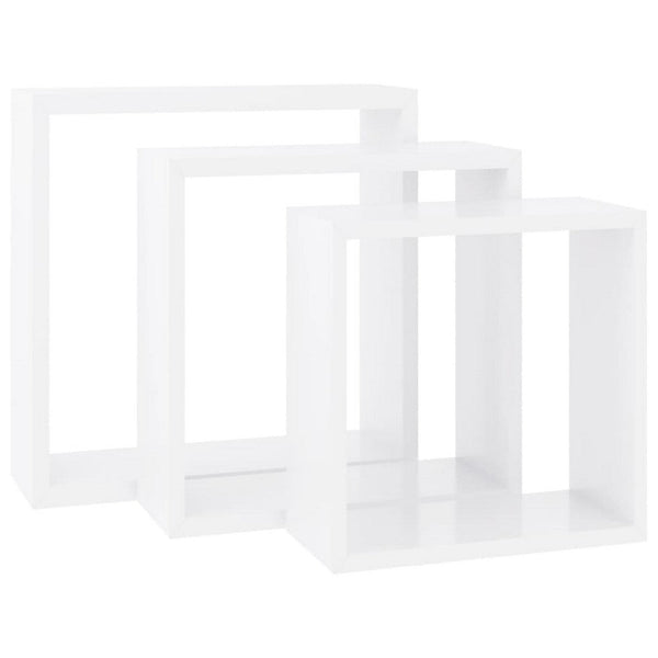 Monny Wall Mounted Shelf Set of 3, Cube Design, White Wood Frame, 9,10,12 Inch  - BM339729