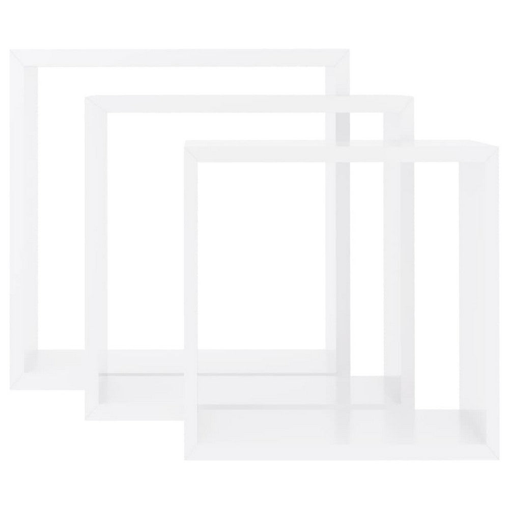 Monny Wall Mounted Shelf Set of 3, Cube Design, White Wood Frame, 9,10,12 Inch  - BM339729