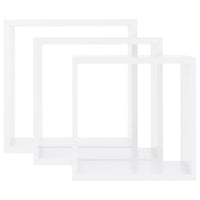 Monny Wall Mounted Shelf Set of 3, Cube Design, White Wood Frame, 9,10,12 Inch  - BM339729