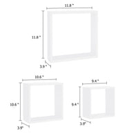 Monny Wall Mounted Shelf Set of 3, Cube Design, White Wood Frame, 9,10,12 Inch  - BM339729