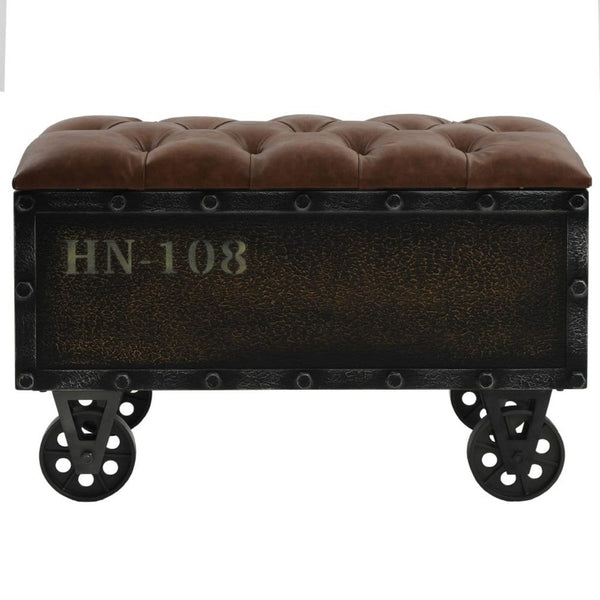Harper Storage Bench, Wheels, 13 Inch Trunk Style Brown Faux Leather - BM339731
