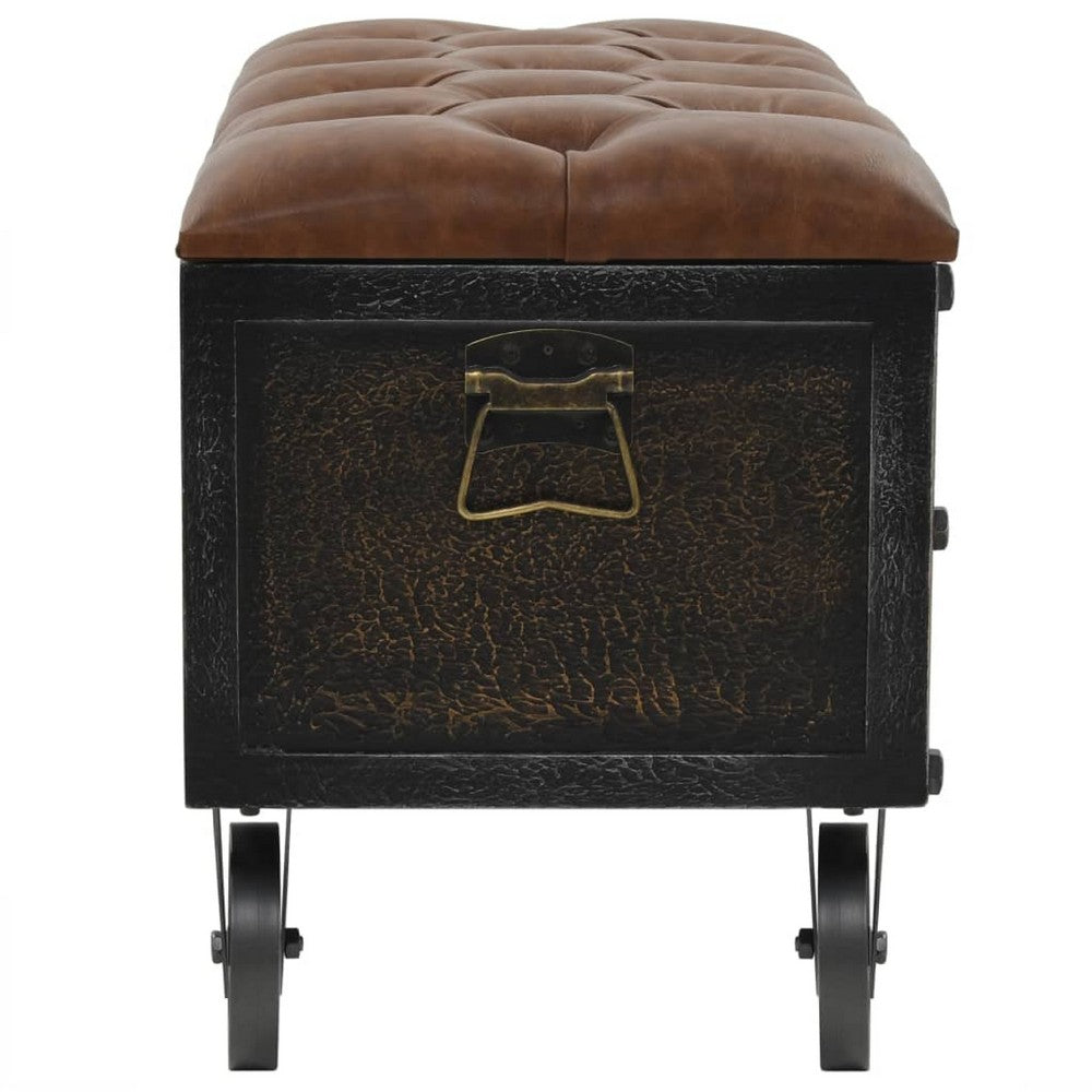 Harper Storage Bench, Wheels, 13 Inch Trunk Style Brown Faux Leather - BM339731