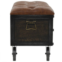 Harper Storage Bench, Wheels, 13 Inch Trunk Style Brown Faux Leather - BM339731