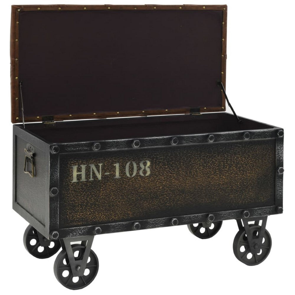 Harper Storage Bench, Wheels, 13 Inch Trunk Style Brown Faux Leather - BM339731