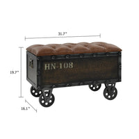 Harper Storage Bench, Wheels, 13 Inch Trunk Style Brown Faux Leather - BM339731