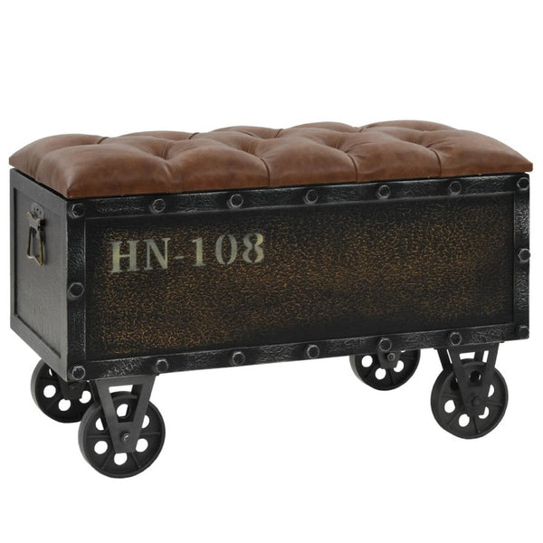 Harper Storage Bench, Wheels, 13 Inch Trunk Style Brown Faux Leather - BM339731