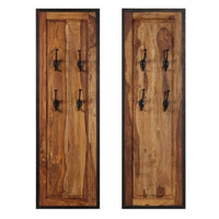 Dough Set of 2 Wall Mounted Coat Racks with 8 Hooks, Brown Sheesham Wood - BM339732