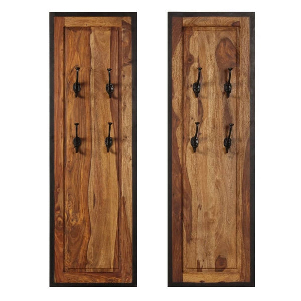 Dough Set of 2 Wall Mounted Coat Racks with 8 Hooks, Brown Sheesham Wood - BM339732