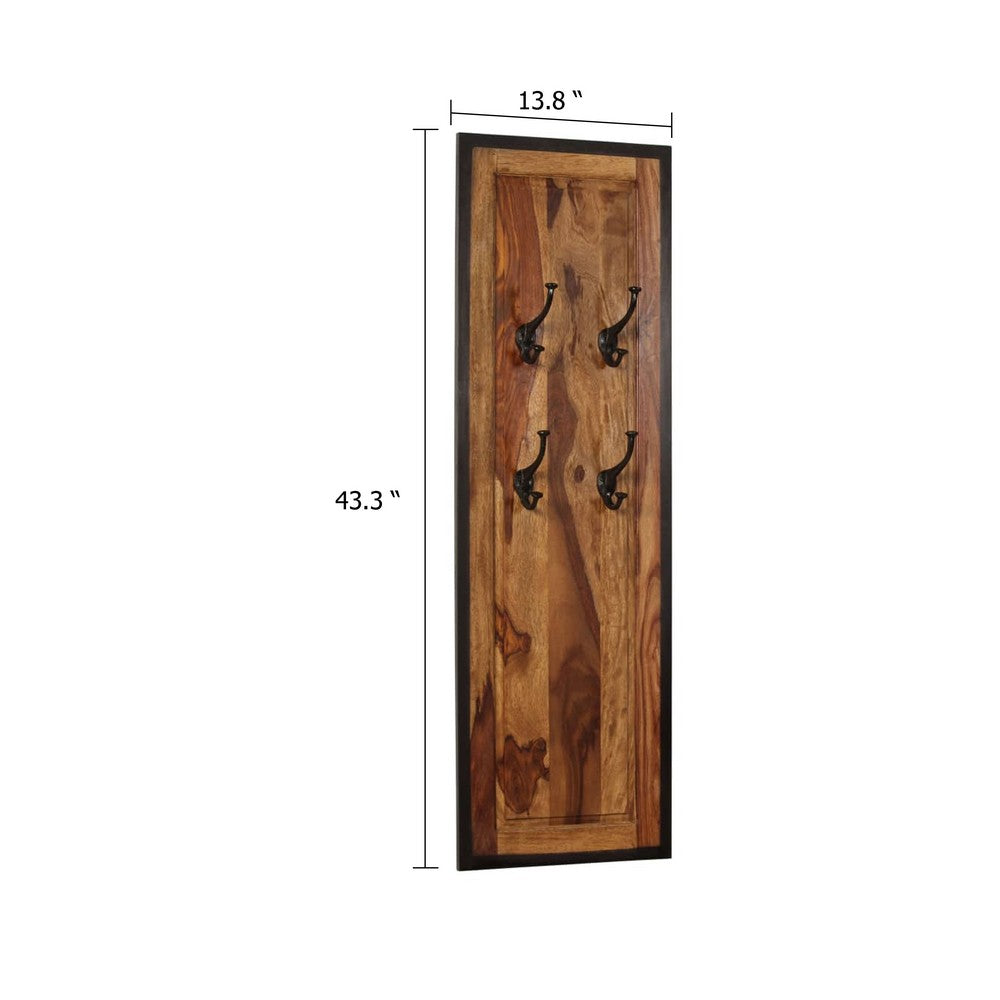 Dough Set of 2 Wall Mounted Coat Racks with 8 Hooks, Brown Sheesham Wood - BM339732